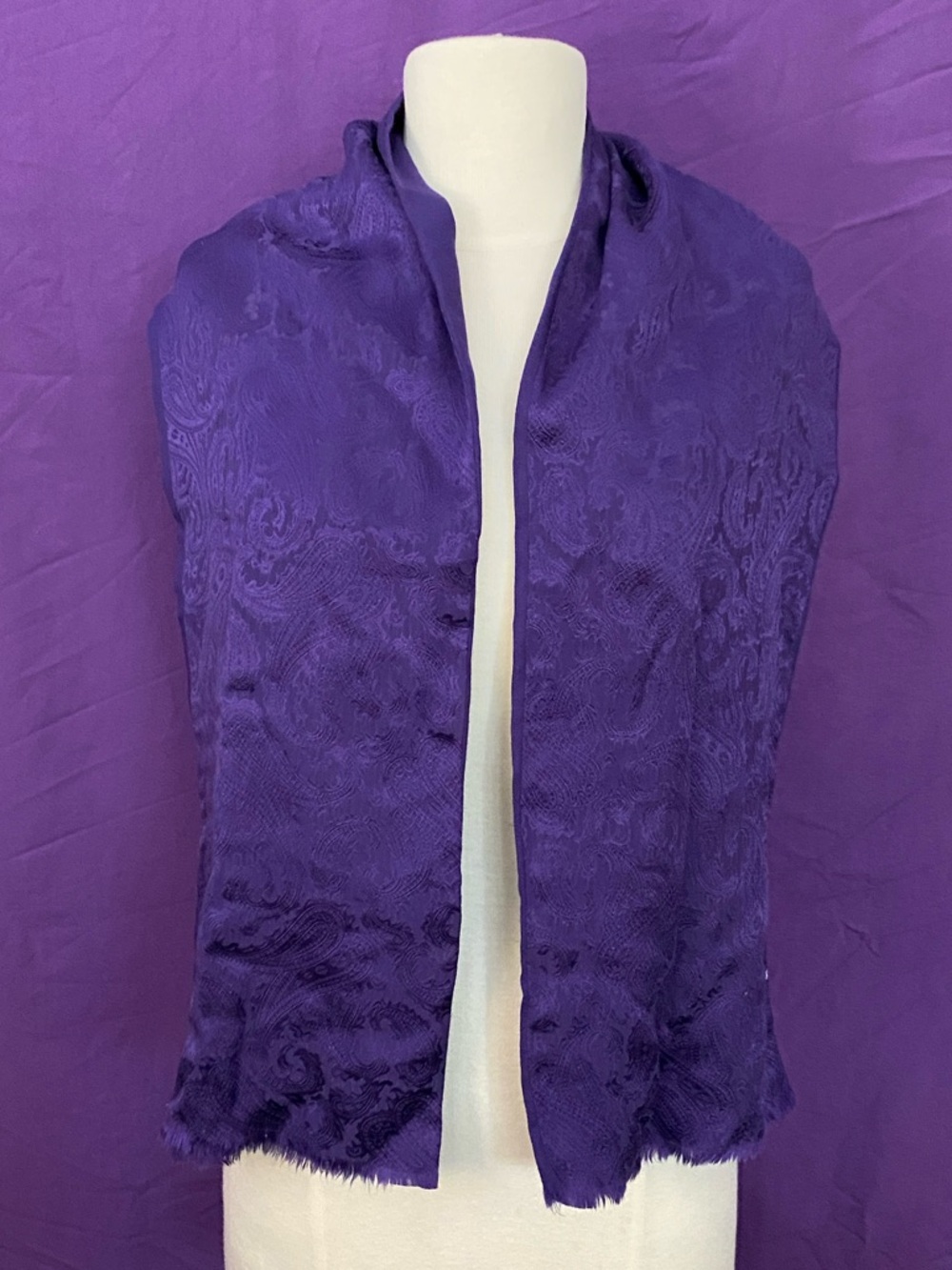 Vintage 1960s Allen Solly Purple Jacquard Silk/Wool Scarf